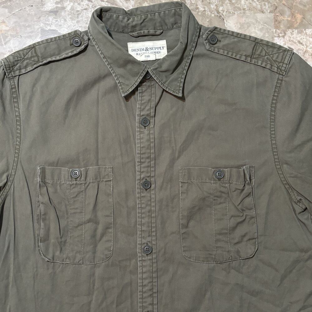 Denim & Supply Ralph Lauren Shirt Mens Large Green Military Short Sleeve USRL